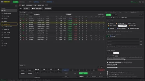 Die Steuer-App, verbunden mit einer Beispiel-Session: Telemetrie live in der Titelleiste, das Timing-Board und in der Fußzeile Verbunden, Mock Circuit, Rennen, Runde 13 von 30